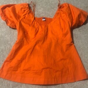 Old Navy Bright Orange Puff Sleeve Peasant Top